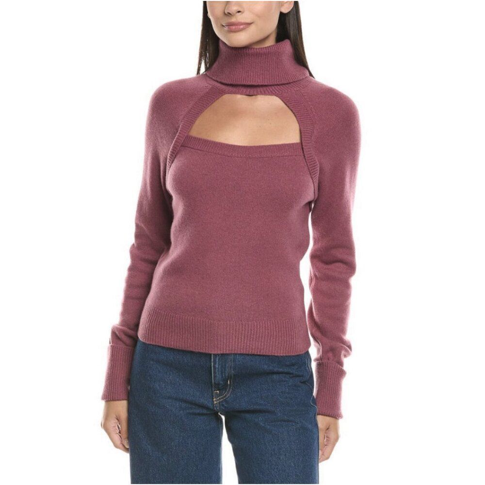 PAIGE Cherise Raspberry Mousse Wool-Blend Cutout Turtleneck Sweater | Size S